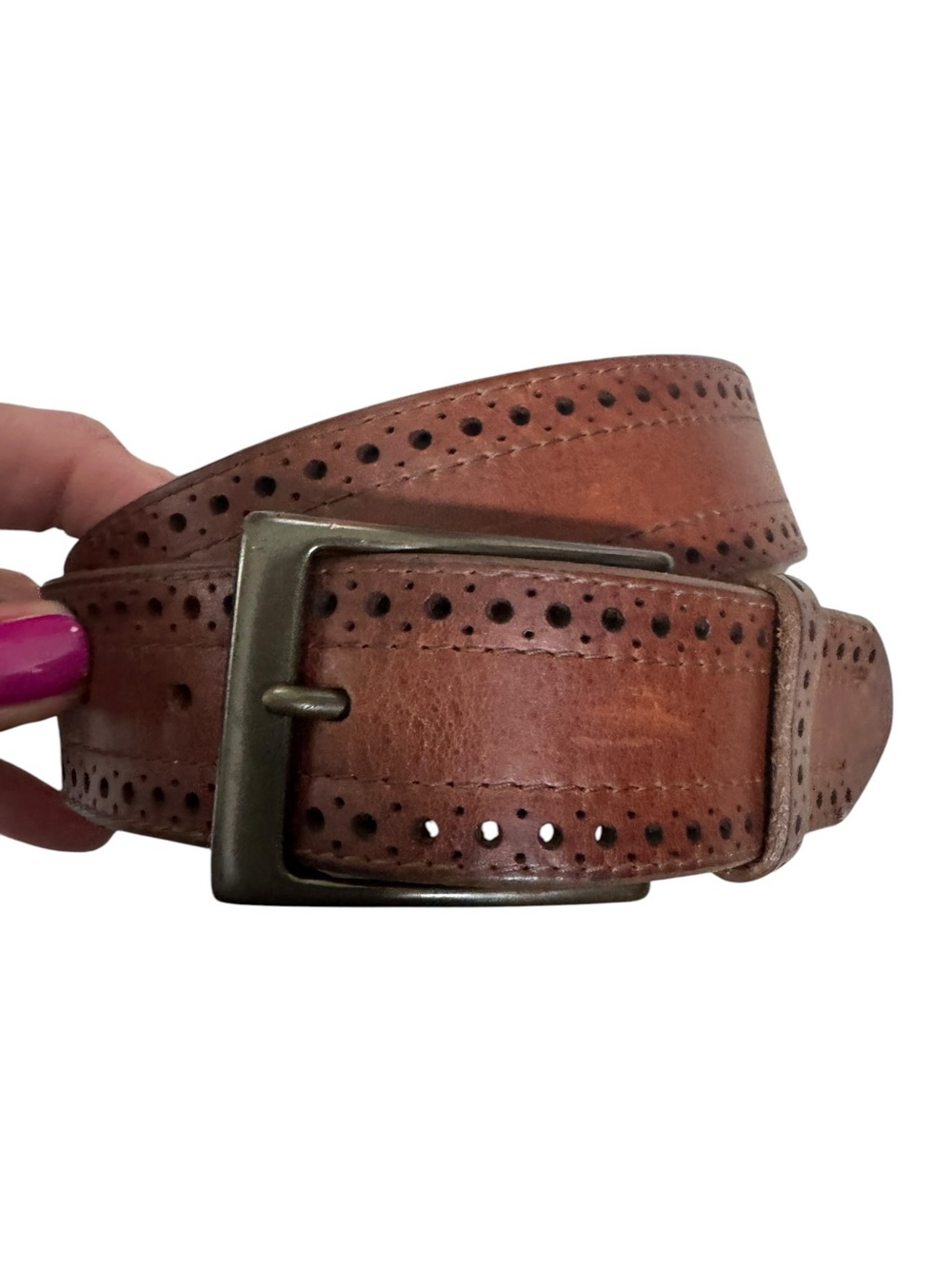 Allen Edmonds Brown Leather Perforated Belt Made in USA Size 42 Classic Preppy